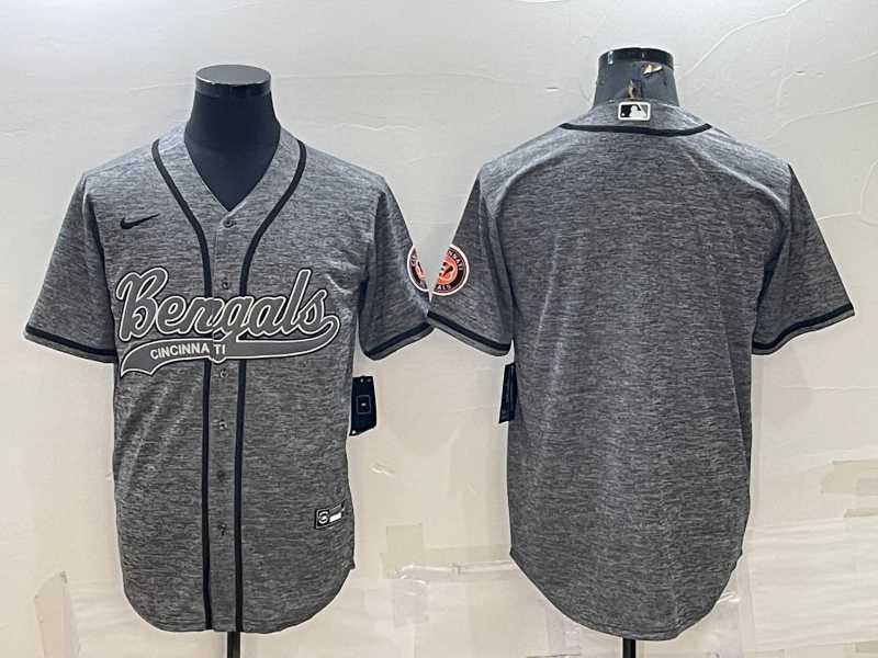 Men%27s Cincinnati Bengals Blank Grey Gridiron Cool Base Stitched Baseball Jersey
